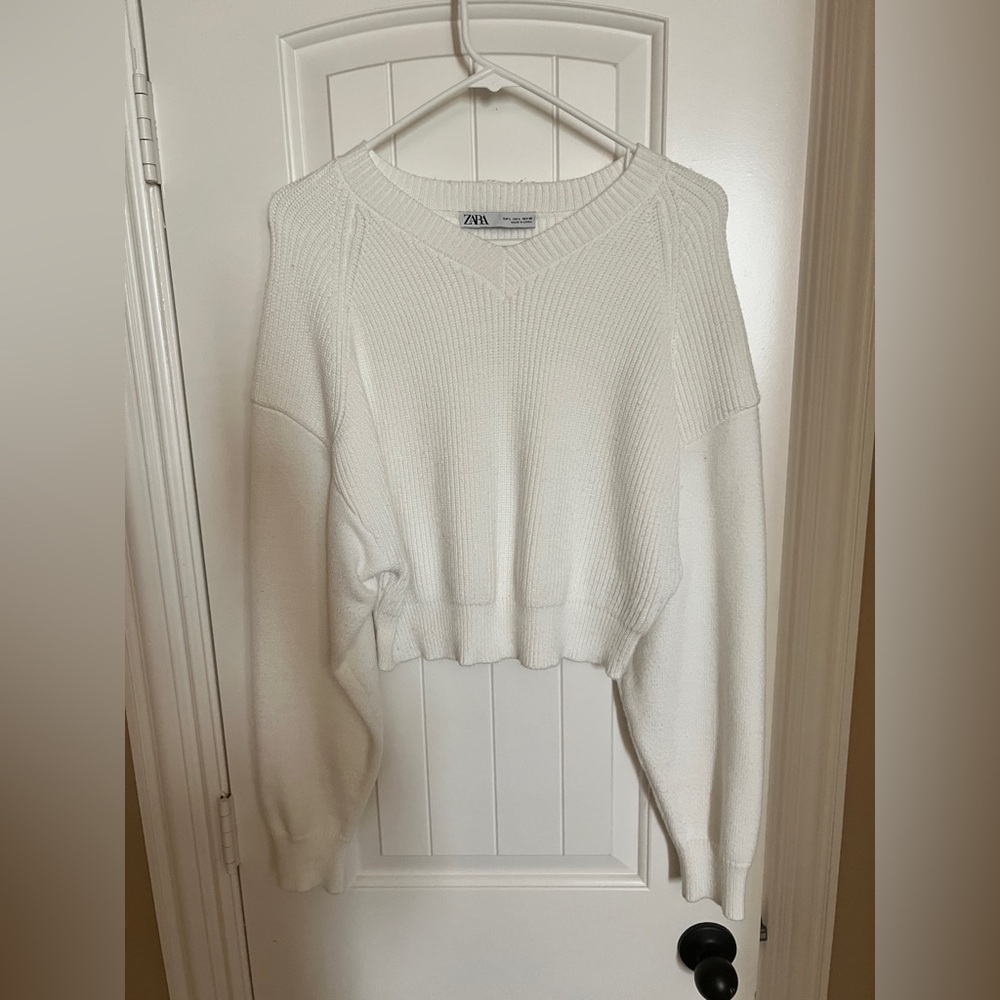 Zara White Ribbed Sweater Cropped